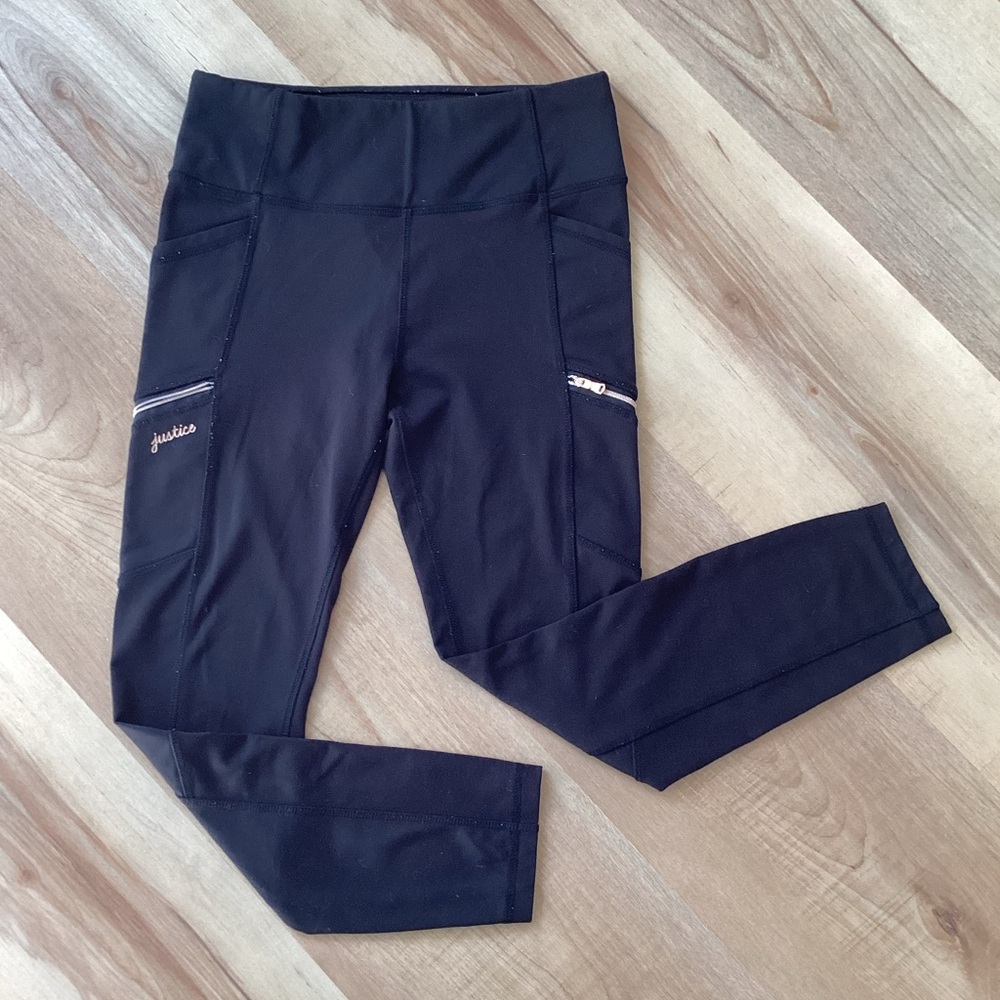 Justice Active black stretch pant leggings | girls 12 | zipper pockets sporty